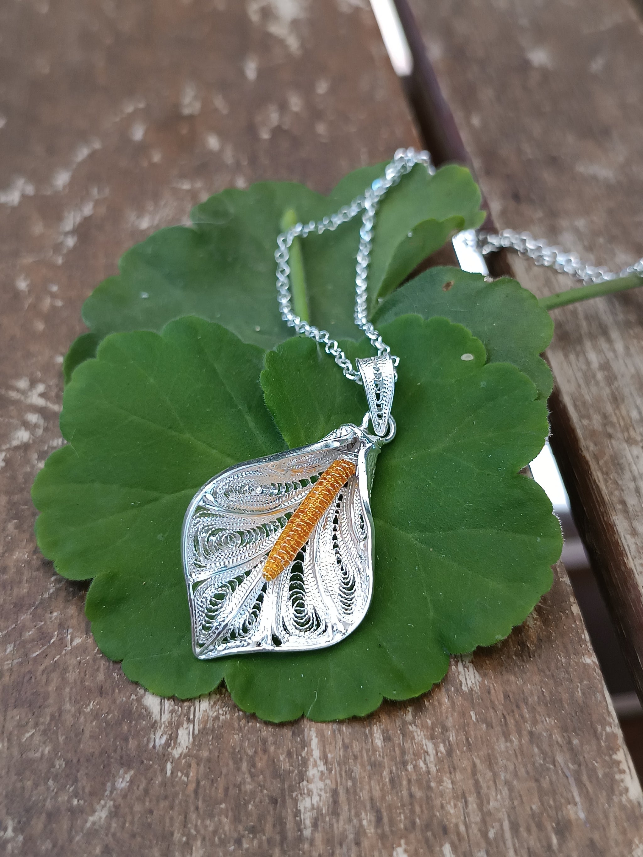 Collana Artigianale Con Ciondolo Goccia Filigrana - Giallo Limone, Argento Placcato, 54cm - Foto 4